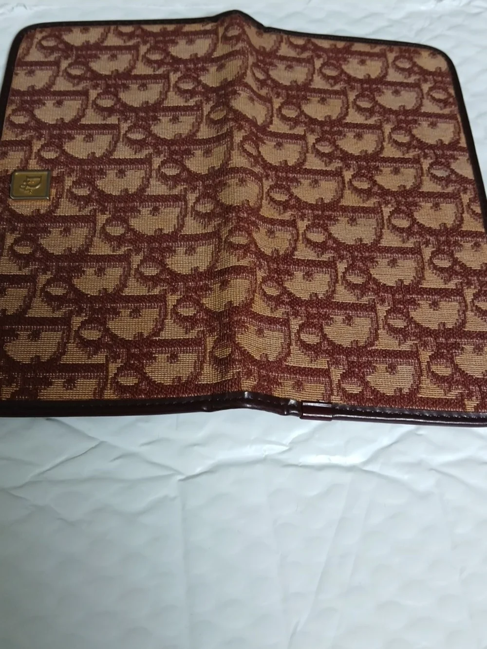 Christian Dior Vintage Monogram Canvas Wallet - Burgundy & Tan